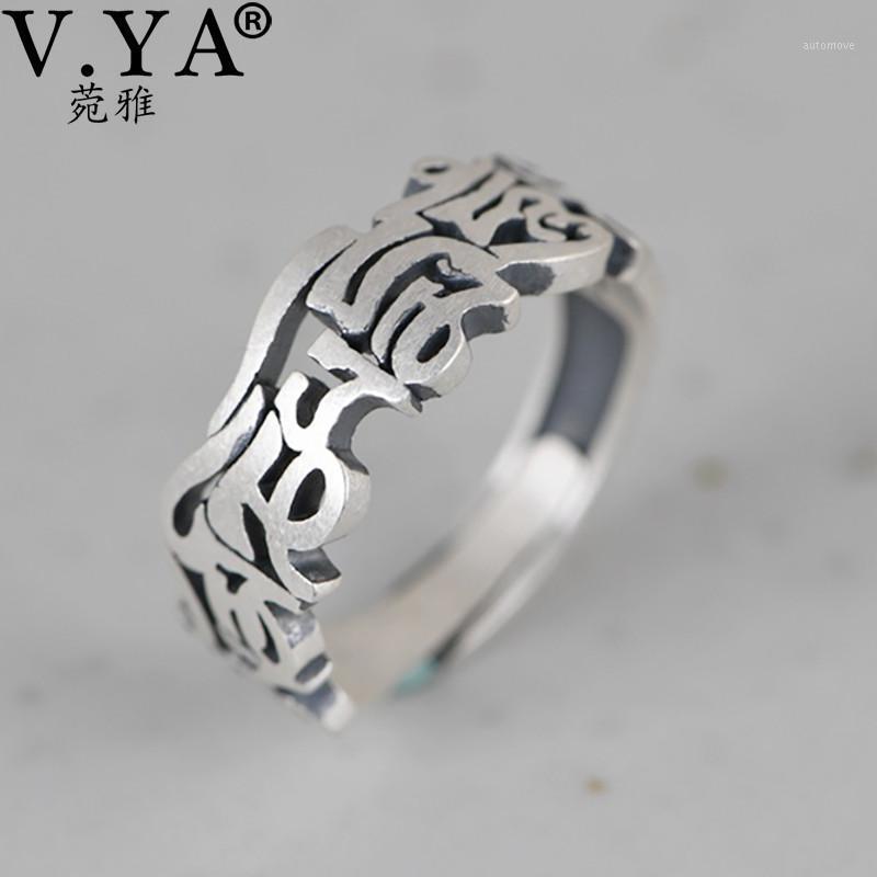 

V.YA 925 Sterling Thai Silver Women Ring Buddhism The Six Syllable Mantra Open Rings Fine Jewelry Religious Trendy Gift1