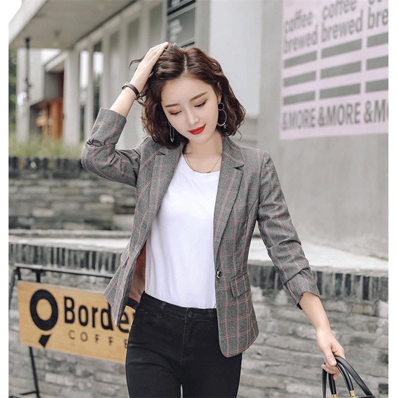 

HziriP Plaid Elegant Office Ladies All Match Slender New Women Slim Loose Plus Size Casual Feminine High Street Blazers -4XL, Dark grey