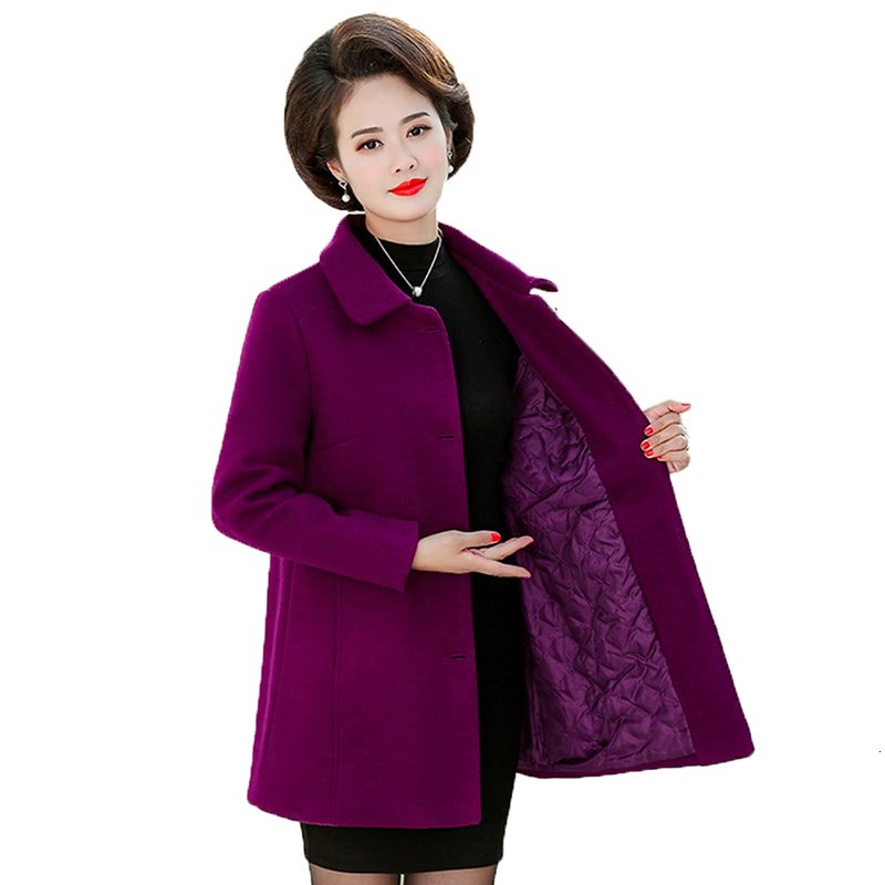 

2021 New Middle-aged Elderly Women's Coats Mixed Wool Winter Single Breasted Quilted Warm Coat Plus Size  OS5M, Purple.