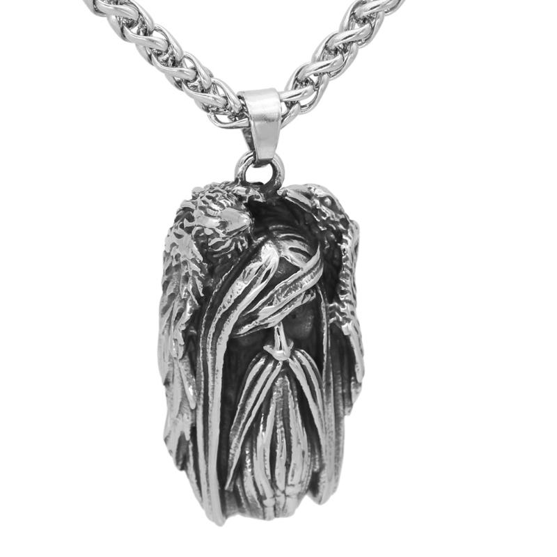 

Nordic Viking amulet odin face wolf Geri and Freki Amulet Stainless Steel Necklace with Valknut Rune Gift Bag