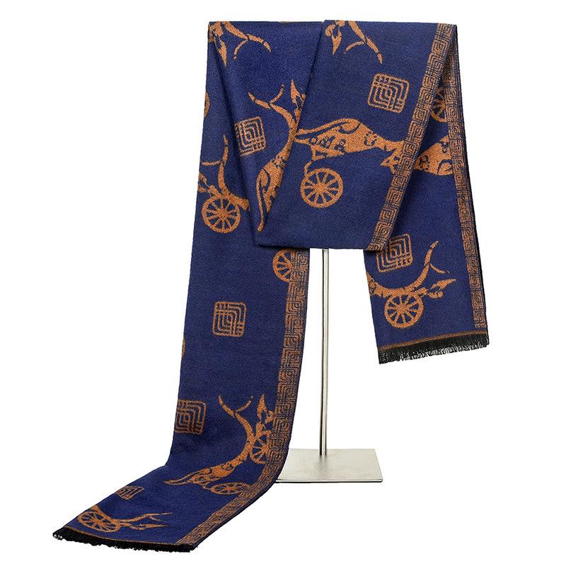 

Scarves 2021 Designer Fashion Men Business Scarf Echarpe Winter Unisex Horse Carriage Pattern Tassels