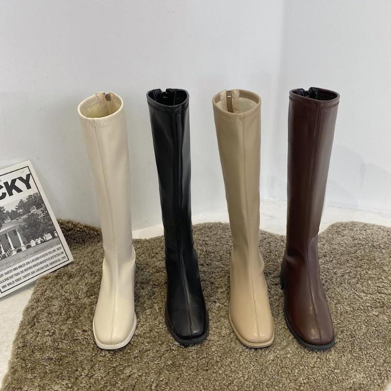 

White Shoes Women's Mid Calf Boots Sexy Thigh High Heels High Sexy Booties Ladies Winter Footwear Round Toe Boots-women