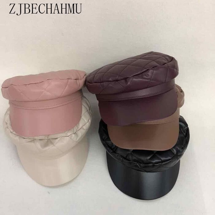 

Berets Beret Female Autumn Winter Hats For Women Ladies 100% Pu Leather Cap Boina Feminina Gorras Bone Vintage England Black