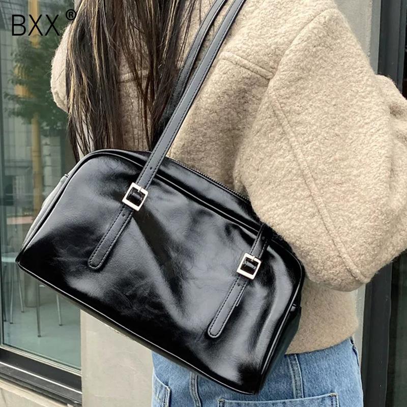 

[BXX] Vintage PU Leather Bags For Women 2021 Fashion Shoulder Hand Bag Lady Trend Travel Handbags and Purses HQ814, Black