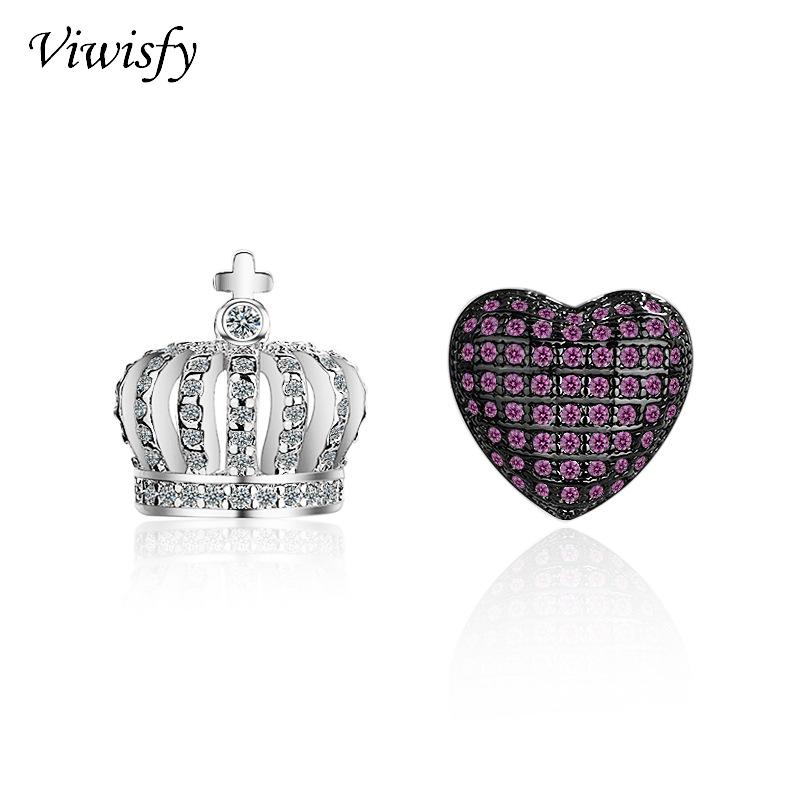 

Viwisfy Vintage Crown Heart Studs Earring 925 Sterling Silver Earrings For Woman Crystal Stud Earrings Women VW21027