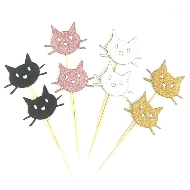 

12Pcs Sliver Gold Pink Black Cat Cupcake Toppers Pick Top Flag Decoration for Boy Birthday Party Wedding Decor Supplies1