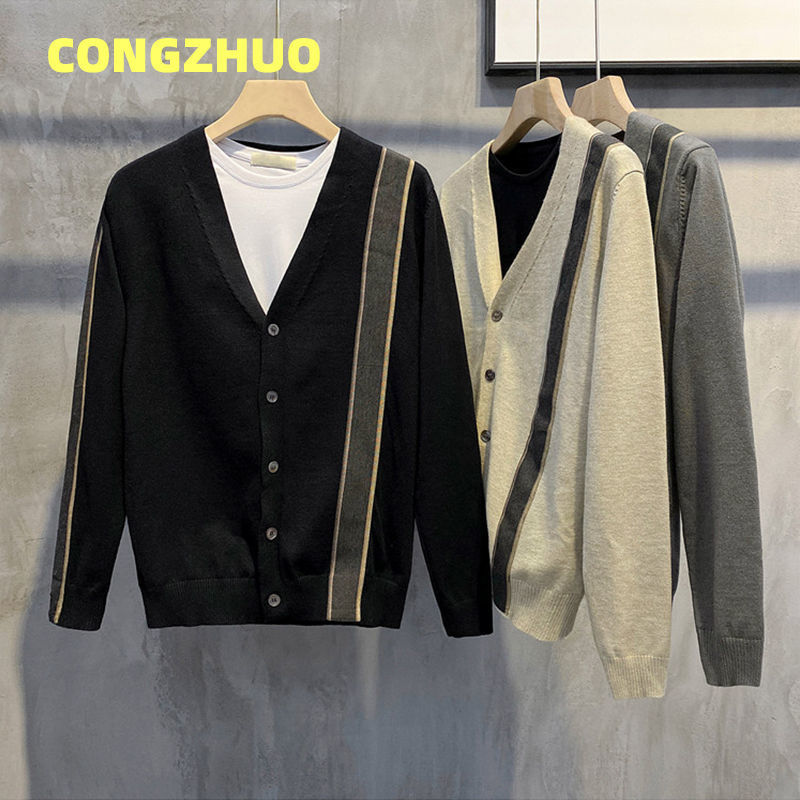 

2021 High quality Autumn Strikled Men's Knitted Jacket Fine Retro Winter Fashion Cardigan Liner P8RU