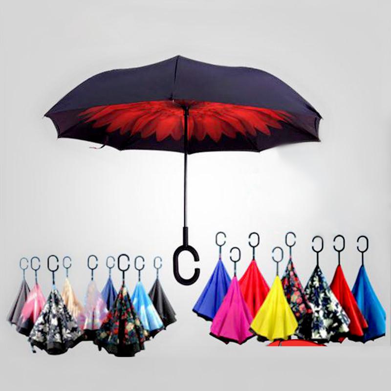 

Windproof Reverse Folding Double Layer Inverted Chuva Umbrella women for Self Stand Rain Protection C-Hook Hands For Car, 20