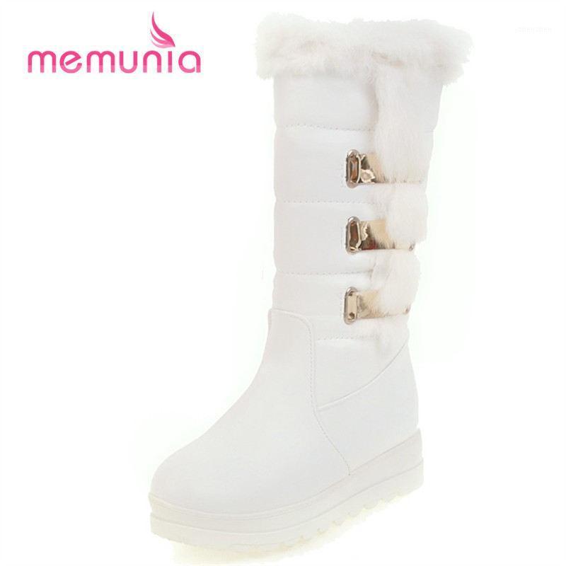 

Boots MEMUNIA Arrive 2021 Fashion Mid Calf High Quality Pu Leather Autumn Winter Short Plush Platform Size 34-431, Black