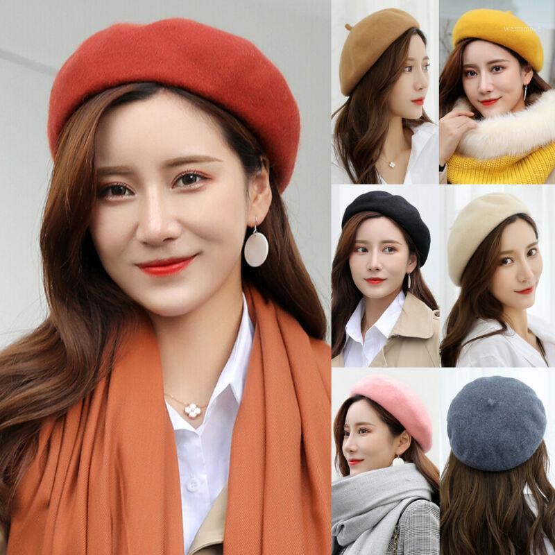 

2020 Autumn Winter New Berets Hats British Style Wool Beret Cap Women Felt Berets Girl Warm Hat Solid Color Caps Dropshipping1, Black