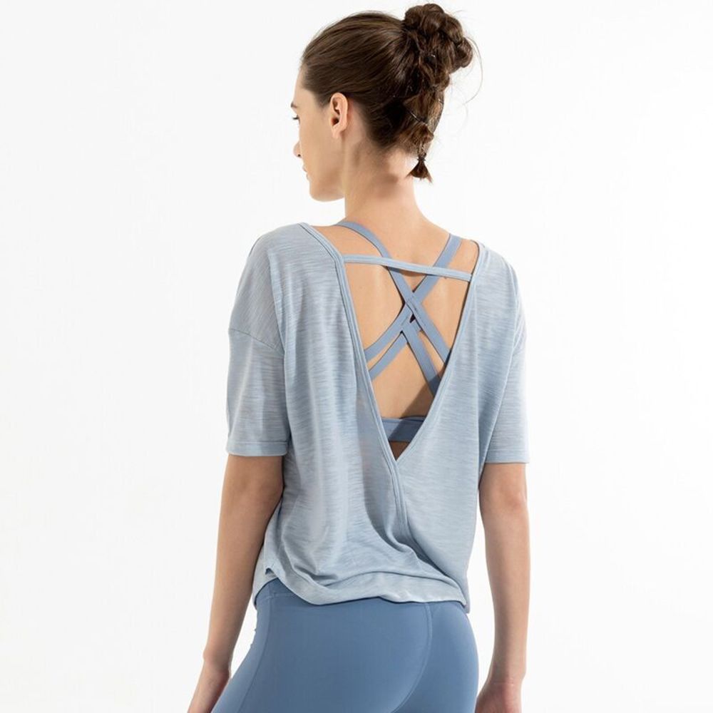 

Lulu Yoga T-shirt Sports Top Women's loose and thin running cover up light cotton short sleeve training fitness suit summer, Gray