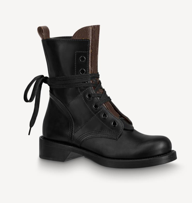 

Women Leather Flat Ankle Boots Ranger Silver-tone Lace-up Pairs Designer Lady Canvas Flower Letter Printed Rubber Outsole Boot, Boot dustbag