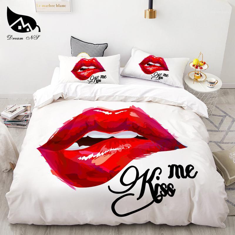 

3Pcs New Modern Bedclothes Kiss lips Bedding Home Textiles Set Queen Bedclothes Duvet Cover Pillowcase Comforter Bedding Sets1