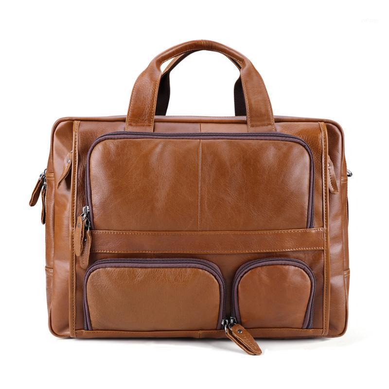 

JOYIR 2020 Retro Genuine Leather Men's Briefcase Business Multifunction Large Capacity Cowhide Laptop Handbags 17 Inches Travel1, Brown