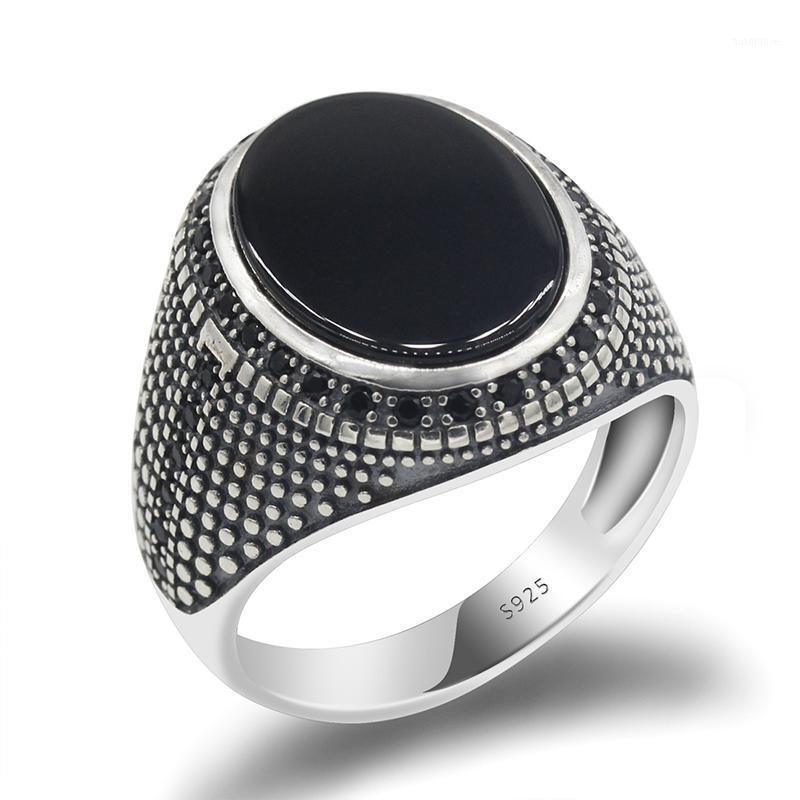

Turkish Black Jewelry for Men 925 Sterling Silver Natural Agate Stone Ring & Black CZ Rings Antique Silver Jewelry to Male Gift1