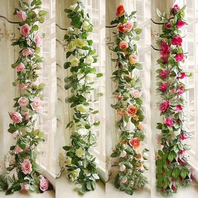 

220cm Silk Roses Vine With Green Leaves For Home Wedding Decoration DIY Hanging Wall Garland Artificial Flowers Party Favor1