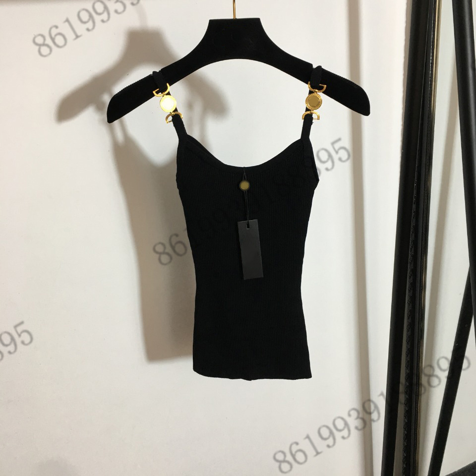 

women vest brand 2022ss high-end sleevess t shirt designer Knitted high-stretch camisole top with metal shoulder buttons t-shirts for women, 07
