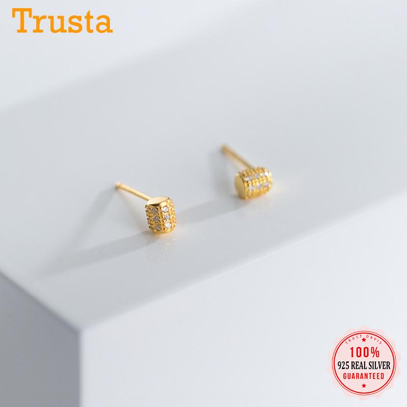 

Stud Trustdavis Real 925 Sterling Silver Fashion 2021 Hammer Dazzling CZ Earrings For Women Wedding Party Fine Jewelry DB008