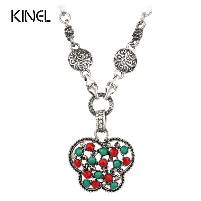 

Vintage Jewelry Butterfly Pendant Necklace For Women Bohemian Style Colorful Resin Crystal Silver Color Choker Necklace