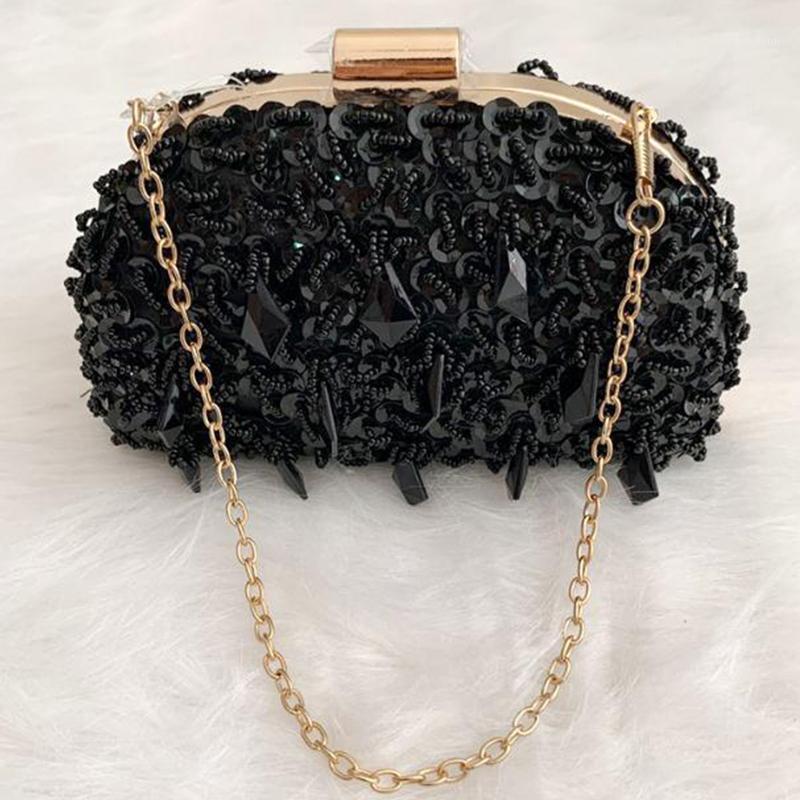

Black Color Sparkling Beaded Sequins Women Clutch Chain Evening Bag Elegant Dinner Banquet Clutches Handbags Ladies Party Bag1, Pink