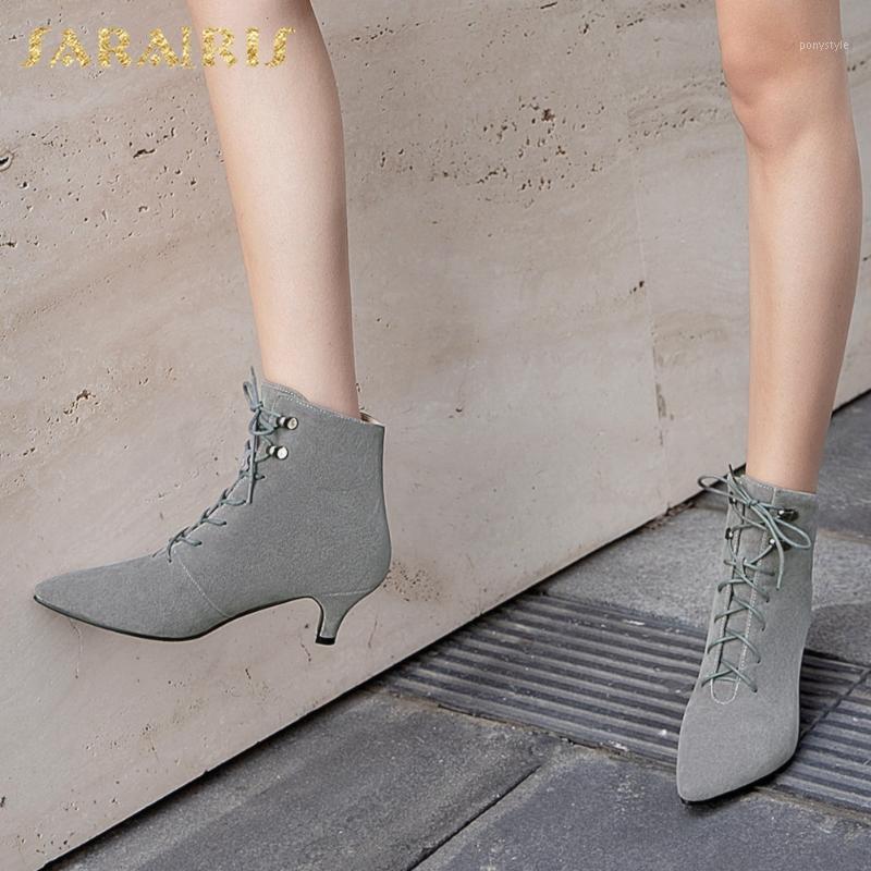

Sarairis 2020 Fashion New Pointed Toe Concise Elegant Shoes Woman Boots Female Lace Up Strange Style Ankle Boots Ladies1, Black