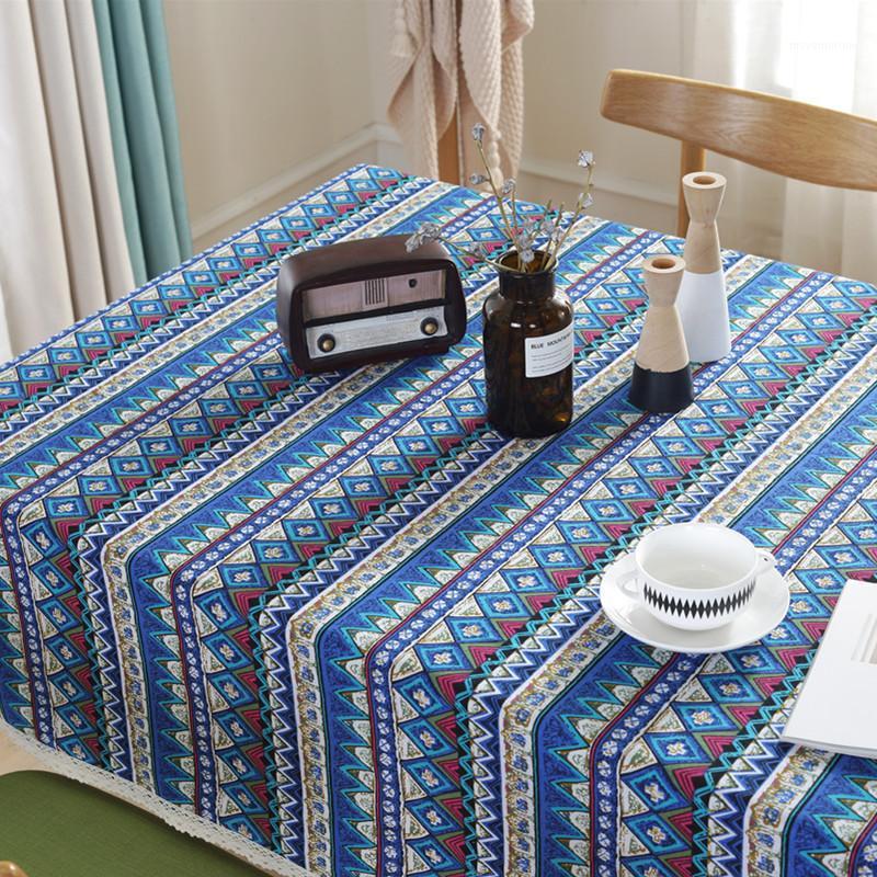 

Red, Green and Blue Bohemian National Style Cotton and Linen Striped Tablecloth Hotel Table Cloth Dust Cover Cloth1