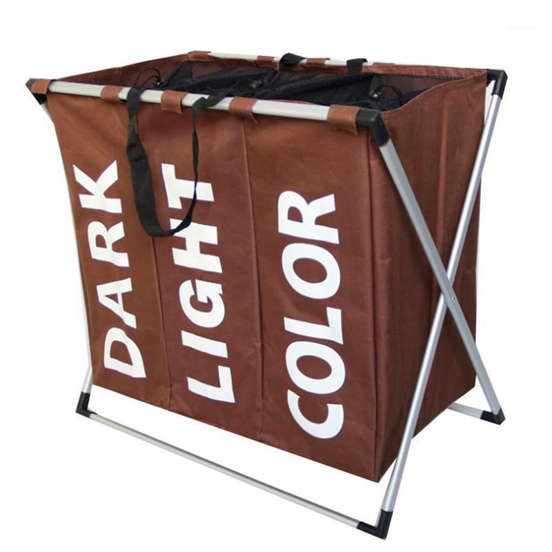 

3 Sections Dirty Clothes Laundry Basket Three Grid Waterproof Oxford Hamper Sorter Bag Aluminum Frame Home Office Storage Basket1