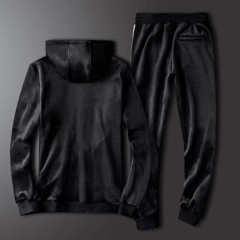 

New European and American double-sided super soft winter warm suit sports casual men's two-piece suit, Black