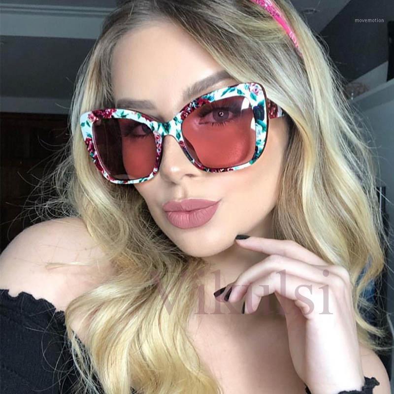 

New Floral Cat Eye Square Sunglasses Women Metal Hinge Fancy Oversized Sun Glasses Female Eyewar Retro Sexy Shades UV400 Oculo1