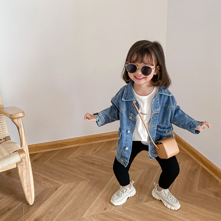 

Fashion children denim jacket girls cotton soft cowboy outwear kids lapel single-breasted denim jackets A4733, As showed