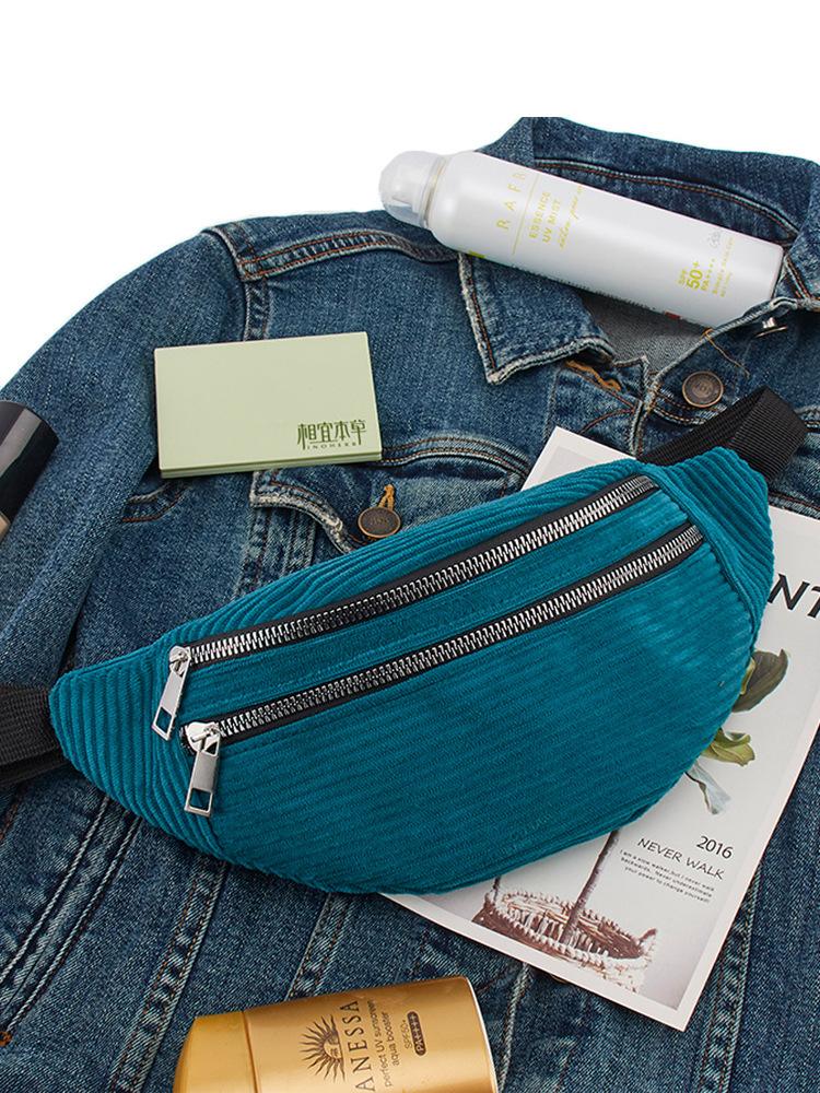 

Women Corduroy Waist Bag Ladies new Designer Canvas Fanny Pack Fashion travel Money Phone Chest Banana Bag Female Bum Belt Bags, Blue