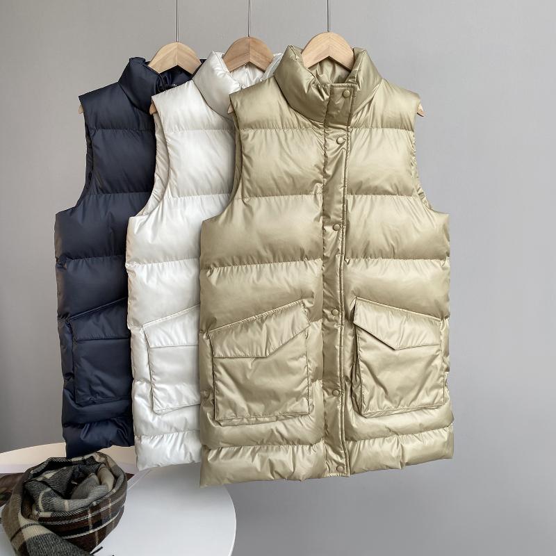 

Spring Women Vest Coat Stand Collar Winter Women Pure Color Midi Lnegth Tops Oversized Chaleco Mujer Gilet Casaco Feminino, Beige