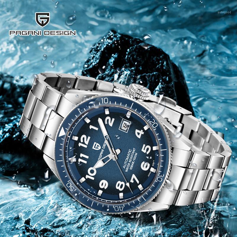 

Wristwatches PAGANI DESIGN Luxury Business Sport Mechanical Wristwatch Brand Mens Watches Automatic Stainless Steel 100M Waterproof Watch Me, L-blue