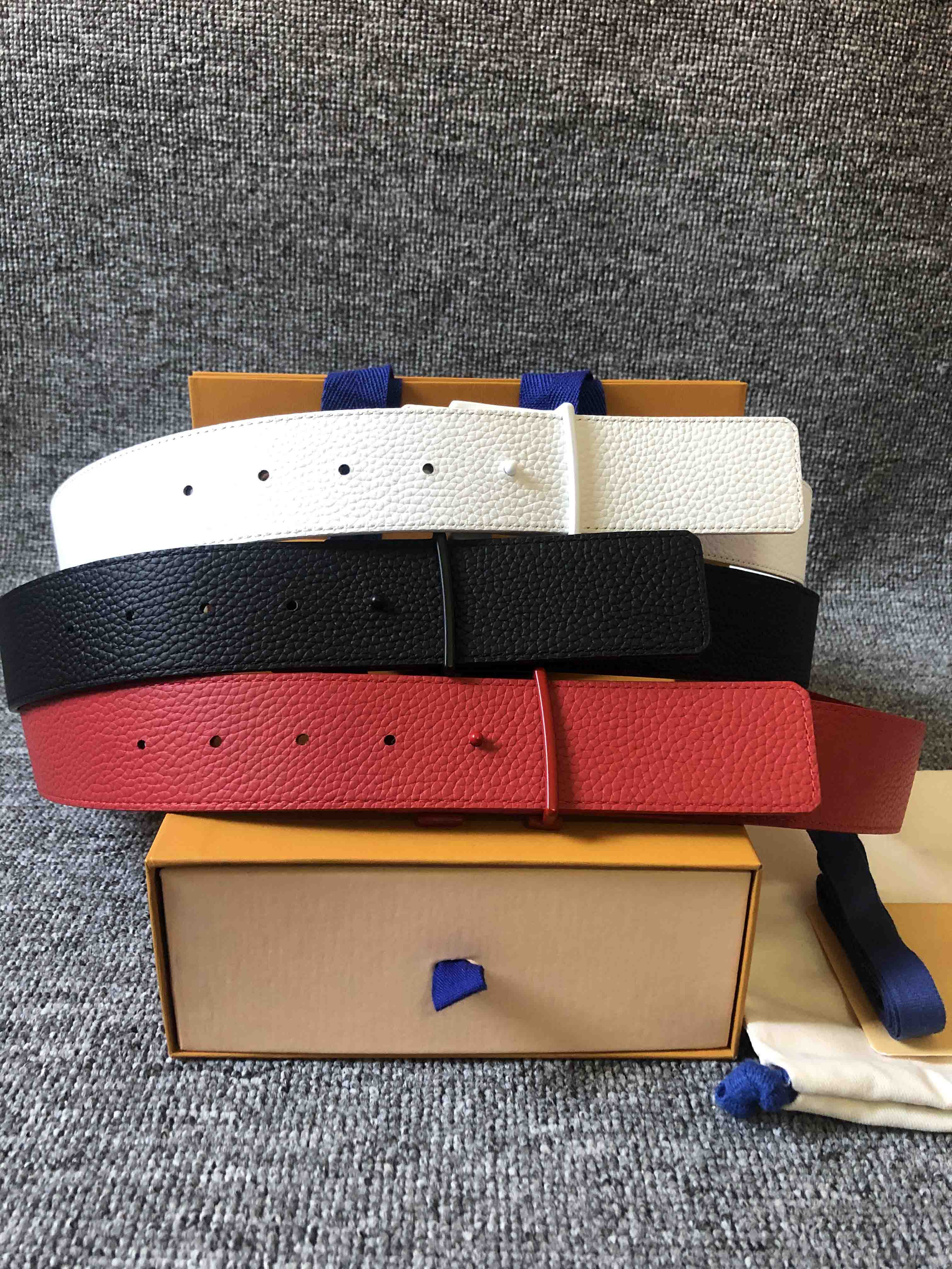 

Classic best quality black white red genuine leather men belt with box classic letter gold silver red black buckle men belt free shipping, Black;brown