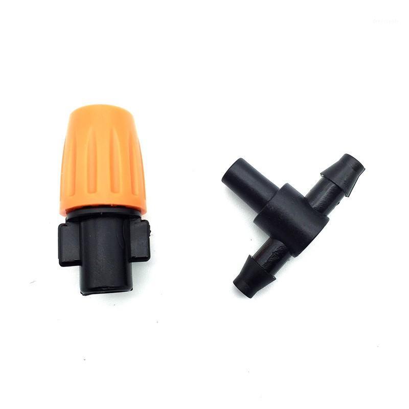 

100PCS Watering Orange Sprinkler head And 100 pcs Tee Connector Adjustable Mist Fountain Irrigation Tool1, Multi