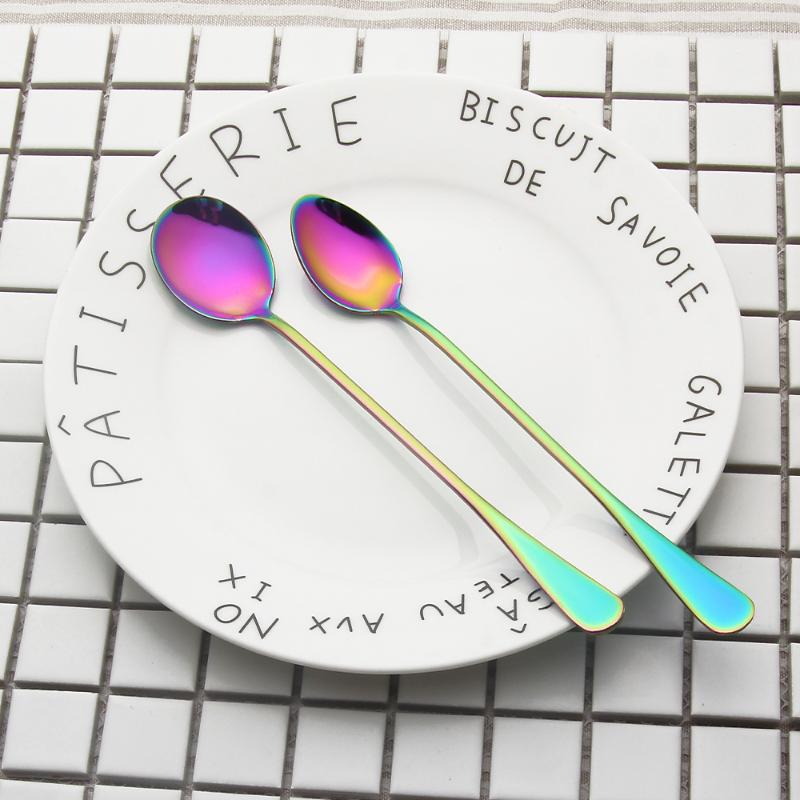 

lekoch Stainless Steel Rainbow Sharp and Round Head Coffee Scoop Mixing Scoop Set Cold Drink Fruit Long Ice For Gift