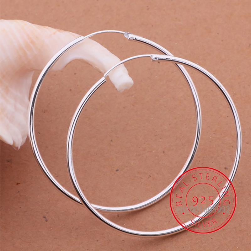 

Hoop & Huggie 100% Pure 925 Sterling Silver Earrings For Women 50mm 60mm Round Circle Loop Simple Woman