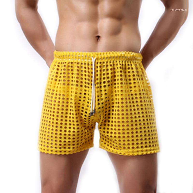 

Pajamas For Men Mesh Hombre See Through Sexy Underwear Men Home Pajama Shorts Sleepwear Breathable Lounge Shorts1, Yellow