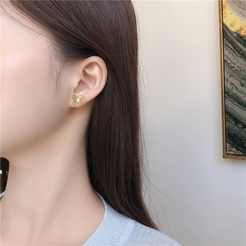 

TIMEONLY Fairy Hollow Out Flower Butterfly Earrings for Women Girls Gold Color Metallic Simulated Pearl Asymmetric Stud Earrings