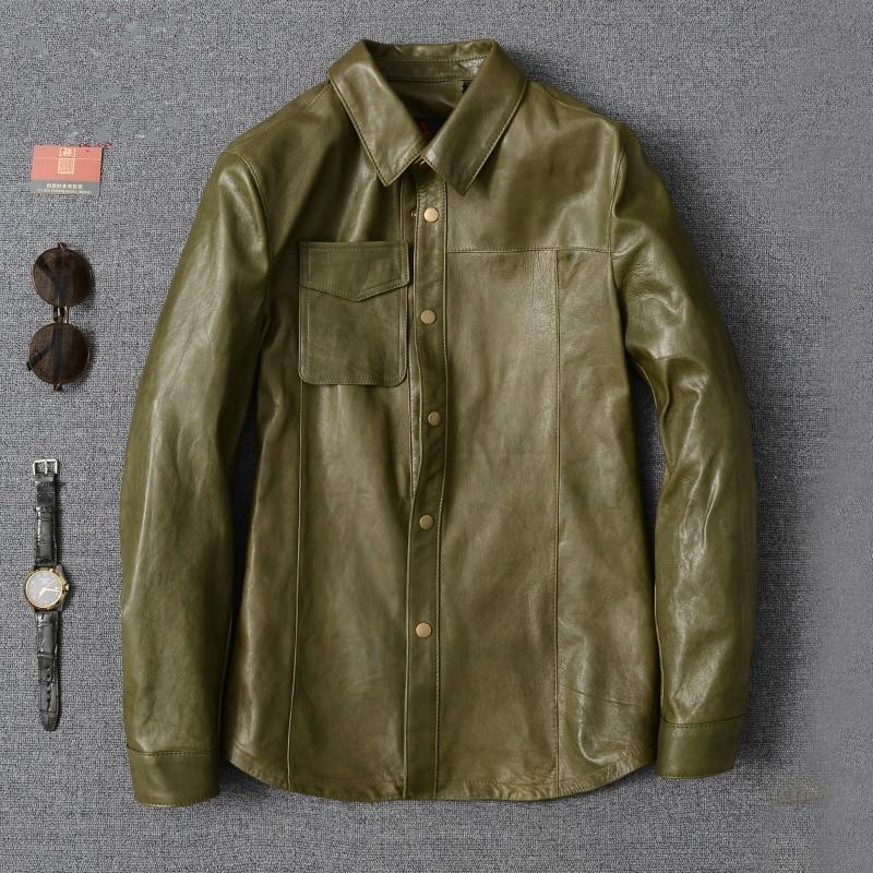 

Luxury Army Green Sheepskin Shirt Men 2020 New Lapel Long Sleeve Slim Office Formal Shirt Oversize High Quality Casual Blouse