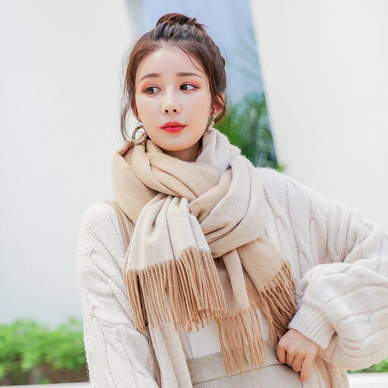 

Two-sided Available 100% Wool Scarf Women 2021 Brand Warm Shawls and Wraps Ladies Solid Warps Echarpe Winter Pure Wool Scarves