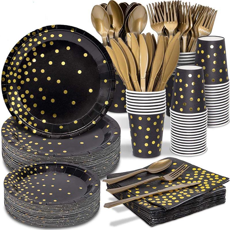 

Bronzing golden dots party disposable tableware for birthday party decorations kids baby shower supplies