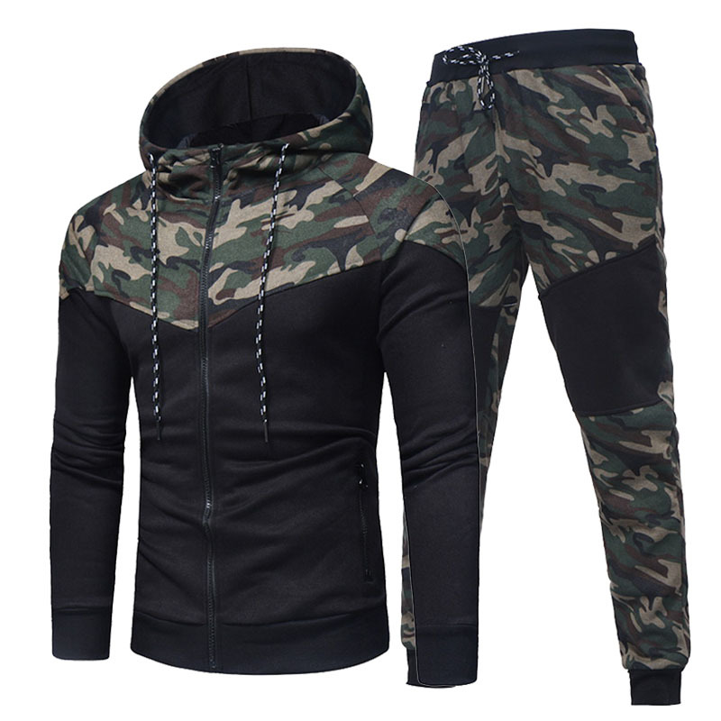 

2021 New Mens Camouflage Patchwork Hoodies Sets Male Jacket+pants 2pc Tracksuit Sportwear Autumn Jogging Brand Suit Plus Size 69cr, Yj001 green
