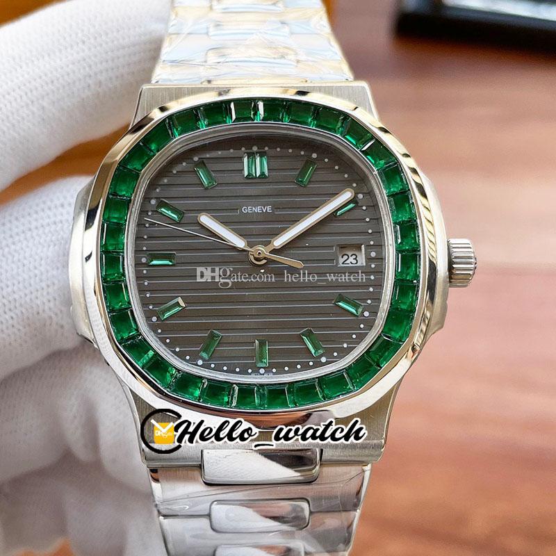 

40mm New Sport 5711/113P-01 5711 Automatic Mens Watch Gray Texture Dial Steel Emerald Diamond Bezel Stainless Steel Bracelet Gents Watches Hello_Watch E217A (1), Waterproof service