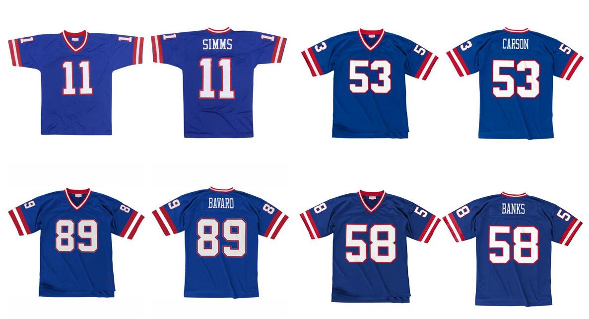 

Stitched football Jersey 56 Lawrence Taylor 11 Phil Simms 53 Harry Carson 58 Carl Banks 89 Mark Bavaro 1986 Mitchell & Ness retro Rugby jerseys Men Women Youth S-6XL, Stitched jersey