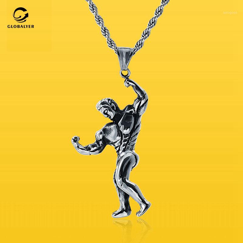 

Chains European And The USA Sportsman Muscle Male Bodybuilder Hip Hop Fitness Titanium Steel Necklace Men's Gifts 5341