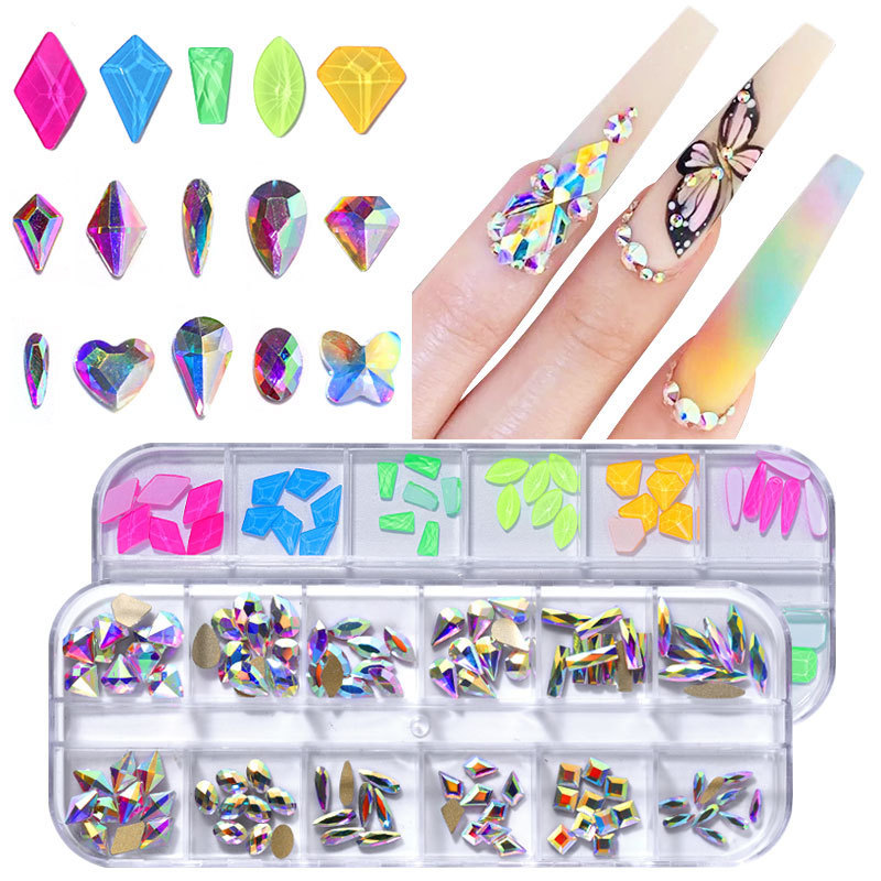 

1 Box Flat Back Multi-size Glass Crystal AB Rhinestone Nail Art Craft Crystal 3D Decor Flat Back Rhinestone