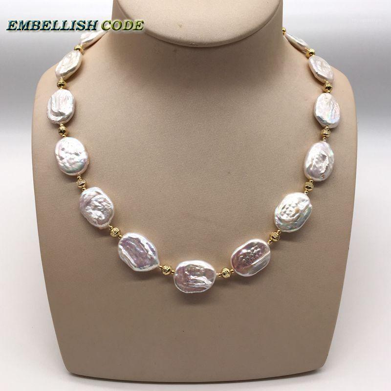 

5cm Extended Chain Statement Necklace White Color Flat Ellipse Good Quality Shine Pearls 5mm Golden Metal Beads Party Jewery1