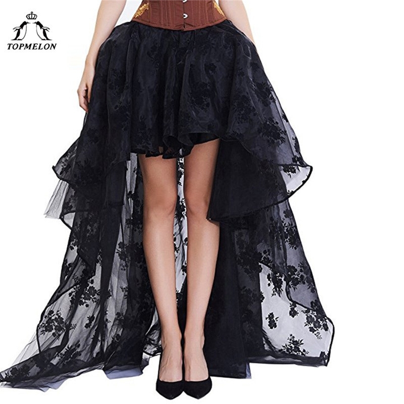 

TOPMELON Women' Skirt Female Gothic Tulle Skirt Steampunk Maxi Lace Floral Ball Gown Vintage Shows Dance Party Corset Skirts Y200326, Black
