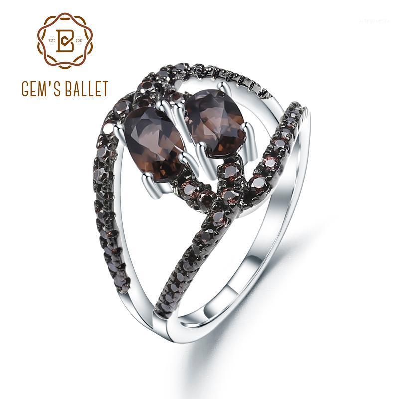 

Cluster Rings GEM'S BALLET 0.88Ct Natural Smoky Quartz Gemstone Finger Ring 925 Sterling Silver Split Band Swirl For Women Fine Jewelry, Golden;silver